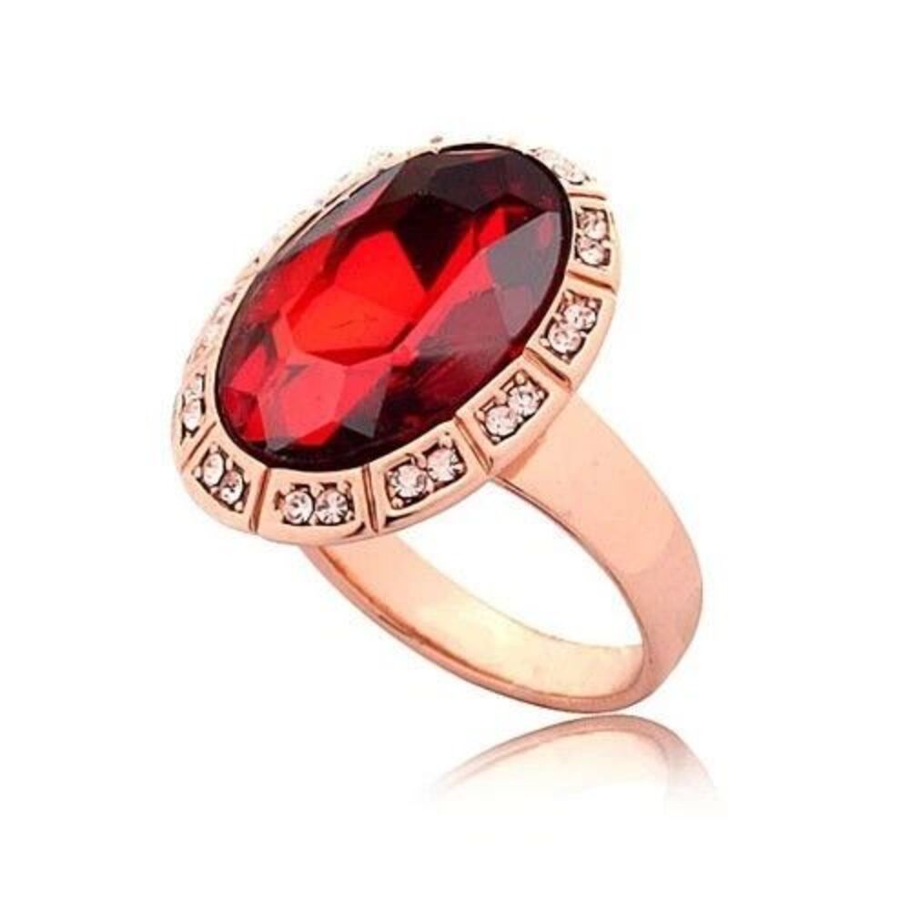 Vintage Rose Gold Ruby Red Art Glass Deco Cocktail Ring Size8 9 Simulated Plated